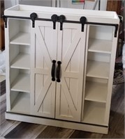 Cabinet, white with barn door look, can hang