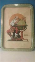 Norman Rockwell Santa looking at Globe tin Tray