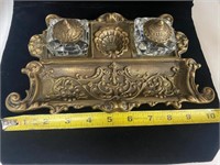 Antique Ornate Brass Inkwell