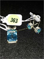 925 CNA Thailand pendant  & earrings Aquamarine