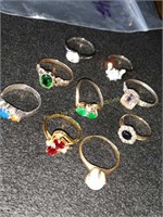 Lot of 9 small misc unmarked rings