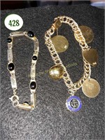 2 nomrk bracelets w/couple 14K discs & Onyx stones