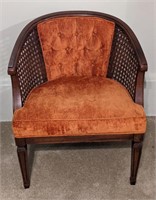 Vtg Orange Velvet Wood Cane Curved Back Chair