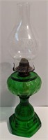 Antique Green Glass Oil Lamp 19.5"