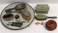 Antique Vanity Mirror, hair & nail sets, perfume,