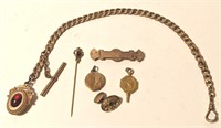 Pocketwatch chain, cufflink, pins, hat pin