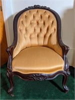 Highback darkwood orange upholstered chair w/