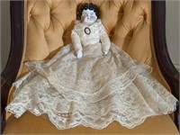 Porcelain 19th Century Cloth Body Doll 18" W/