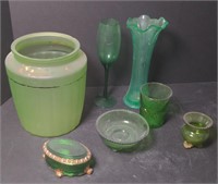 Lot of Various Green Glassware Pcs