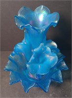 Blue Iridescent Fenton Glass Epergne