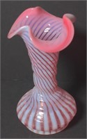 8" Fenton Cranberry Opalescent Swirl Vase