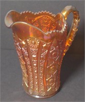 8" Amber Carnival Glass Pitcher
