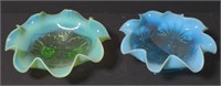 Pair of blue and green opalescent Fenton glass
