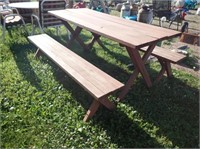 Redwood Picnic Table w/(2) Bench Seats -