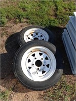 (2) Carlisle 4.80x12 Trailer Tires & 5 Bolt Rims
