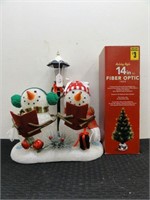 14" fiber optic Christmas tree, lighted snowmen