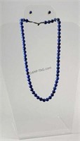 Vintage Lapis Lazuli Bead Necklace & Earrings Set