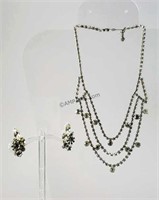 1940's-50's Rhinestone Necklace & Earring Set