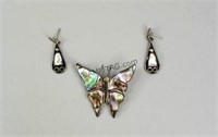 Mexico Sterling Silver Abalone Brooch & Earrings