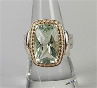Sterling Silver Light Green Crystal Statement Ring