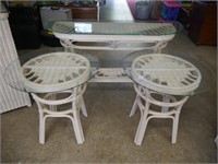 Wicker & glass sofa & end tables