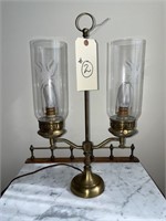 Brass student lamp-2 light sheild eagle globes