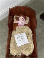 Antique wooden child doll craddle