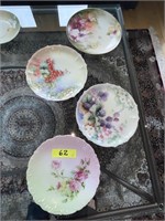 4 antique 9" H.P Plates Berry & floral
