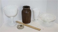 Crock Canning Jar & Milk Glass Pieces