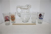 Glass Pitcher & Beer Glasses