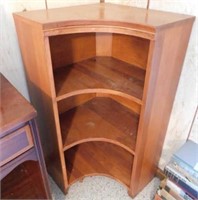 Unusual wooden 3 shelf corner bookcase,