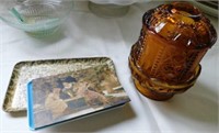 Amber glass fairy lamp - 2 plastic little trays -
