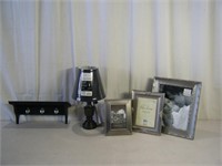 Brand new Lamp, hanging shelf +hooks, photo frames