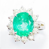 3 CT Emerald & 1.25 CT Diamond 14k WG Ring
