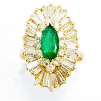$9500 Emerald & Diamond 14k Gold Cocktail Ring
