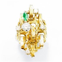 Vintage Diamond & Emerald 14k Gold Cocktail Ring