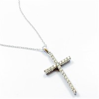 Diamond & 10k White Gold Cross Necklace
