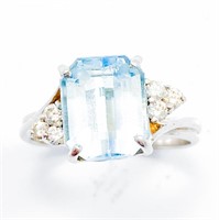 Blue Topaz & Diamond 14k WG Cocktail Ring
