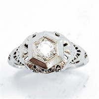 Vintage Diamond & 14k White Gold Solitaire Ring