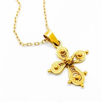 18k Yellow Gold Filigree Cross Necklace