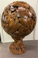 Unique Teakwood Orb Sculpture on Pedestal