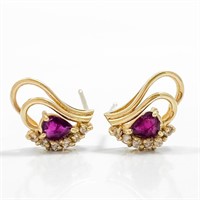 Ruby & Diamond 14k Yellow Gold Earrings