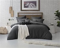 Crinkle Duvet Cover & Sham-Twin-Charcoal Grey