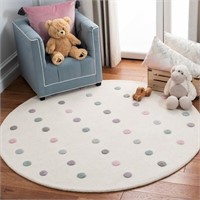 Polka Dots Hand-Knotted Ivory Area Rug 5" Round