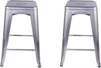 Silver 30" Backless Metal Stool(Set of 2)