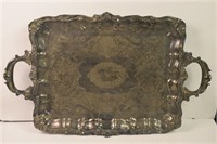 Ornate Silver Over Copper Serving Tray