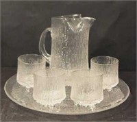 Vintage Glass Cups Pitcher & Tray