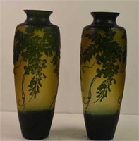 Galle Style Cameo Art Glass Vases