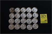 (20) 1963 Franklin Silver Half Dollars