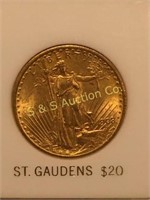 1908 $20 Gold St.Gaudens coin (in god we trust)
